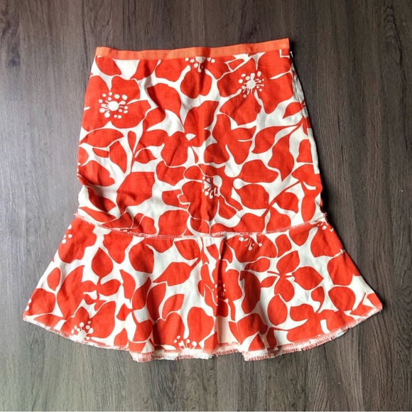 J.Crew Linen Skirt Women Size 4 Orange White Tropical Bright Colorful Summer - Picture 1 of 7